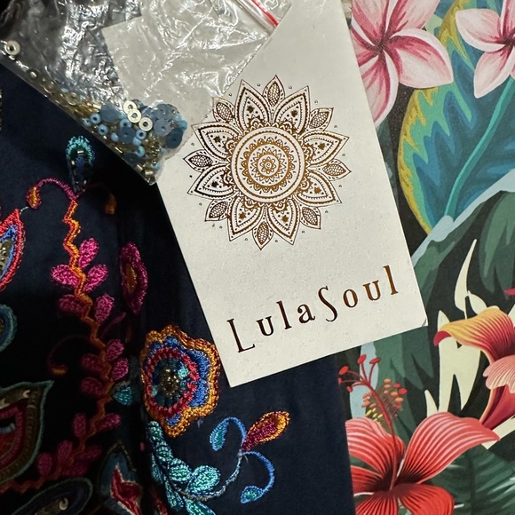 Lula Soul Navy Embroidered Boho Dress with Multicolor Floral Stitching - Picture 3 of 11